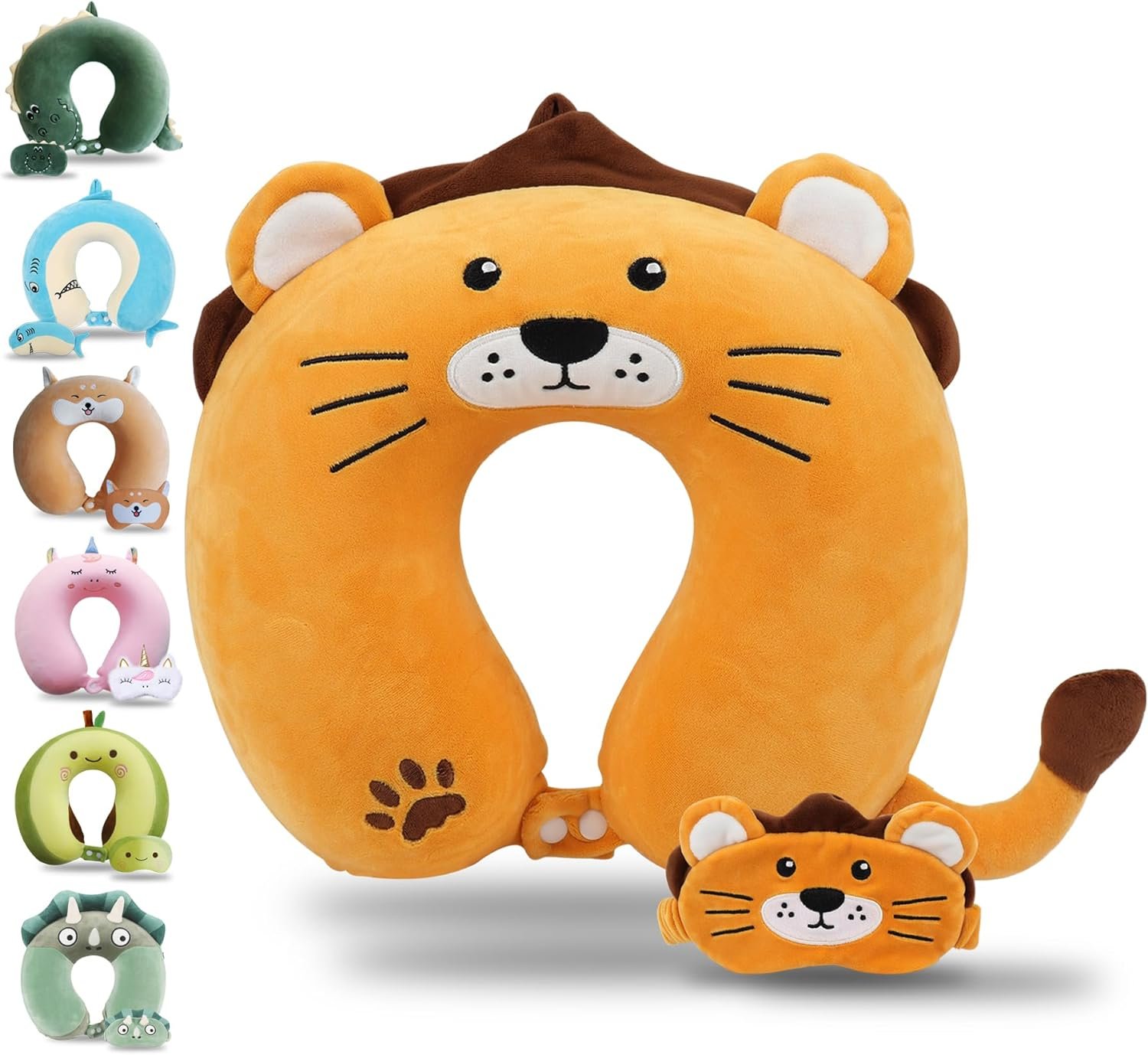 Cute Travel Pillow with Sleep Eye Mask Cartoon Headrest & Neck Pillow for Kids Boys & Girls, Teens |