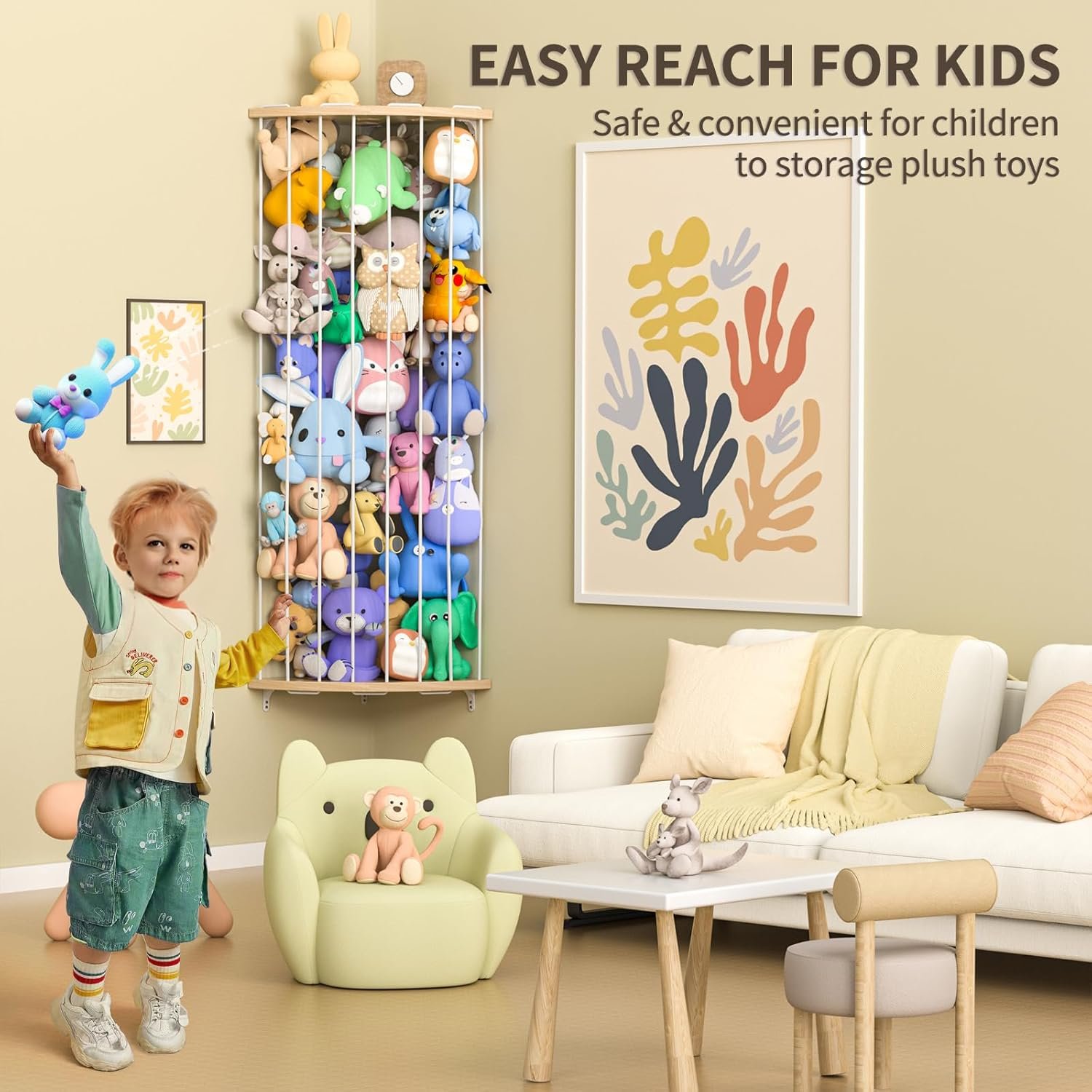 Stuffed Animal Storage Wood Corner Plush Toys Holder with Star Pattern, Length Adjustable Hanging Stuffed Animal Toy Organizer Shelf for Nursery Play Room Bedroom Kid Room |