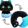 Kids Travel Pillow, 2 in 1 Deformable Kids Neck Pillow with U-Shaped Pillow & Cute Black Cat Animal Reversible Plush Toy for Airplane, Car, Train - 13 Inches |