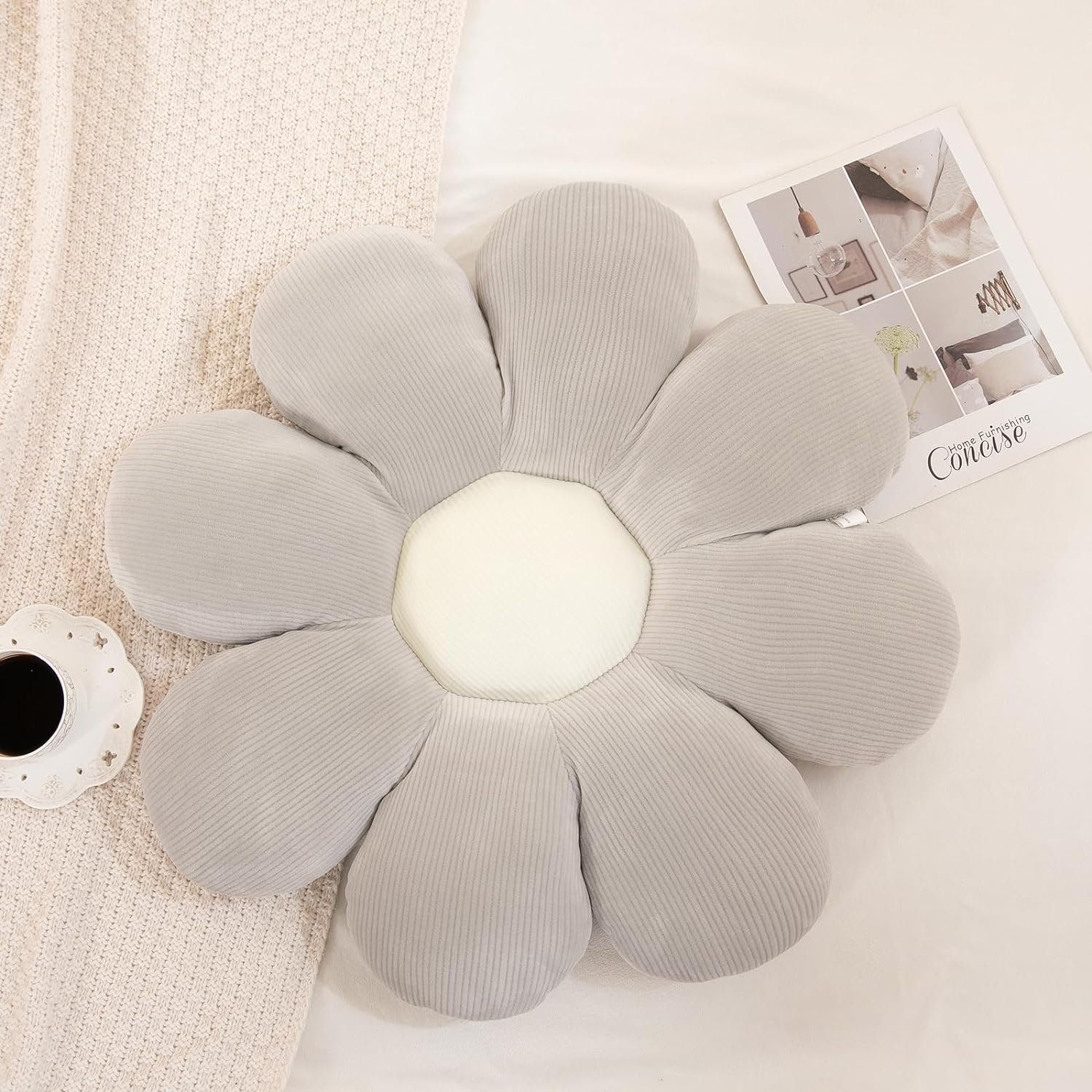 71rtI0_d9sL._AC_SL1500_c10c931c-13b4-4811-9e34-3c55b544665c Menoeceus Flower Pillow, Daisy Pillow Flower Shaped Throw Pillow Floor Pillow Plush Pillow Cute Decorative Pillows Floor Cushions Flower Seat Cushion for Bedroom Sofa Chair (White, 15.75") |