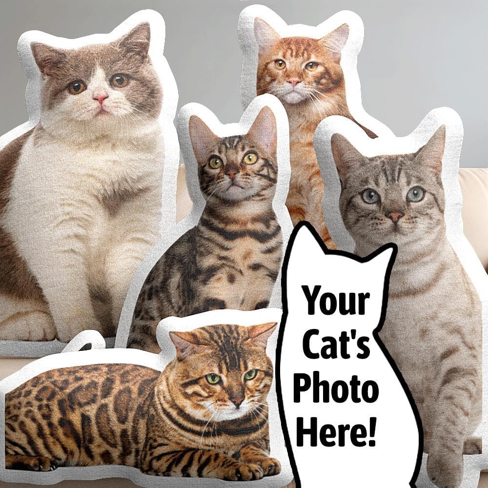 Custom Cat Pillow - Personalized Cat Photo Pillow, Custom Shaped Pet Pillow, Unique Stuffed Animal Picture Pillow, Ideal Gift for Cat Lovers, Christmas, Birthdays, Anniversaries |