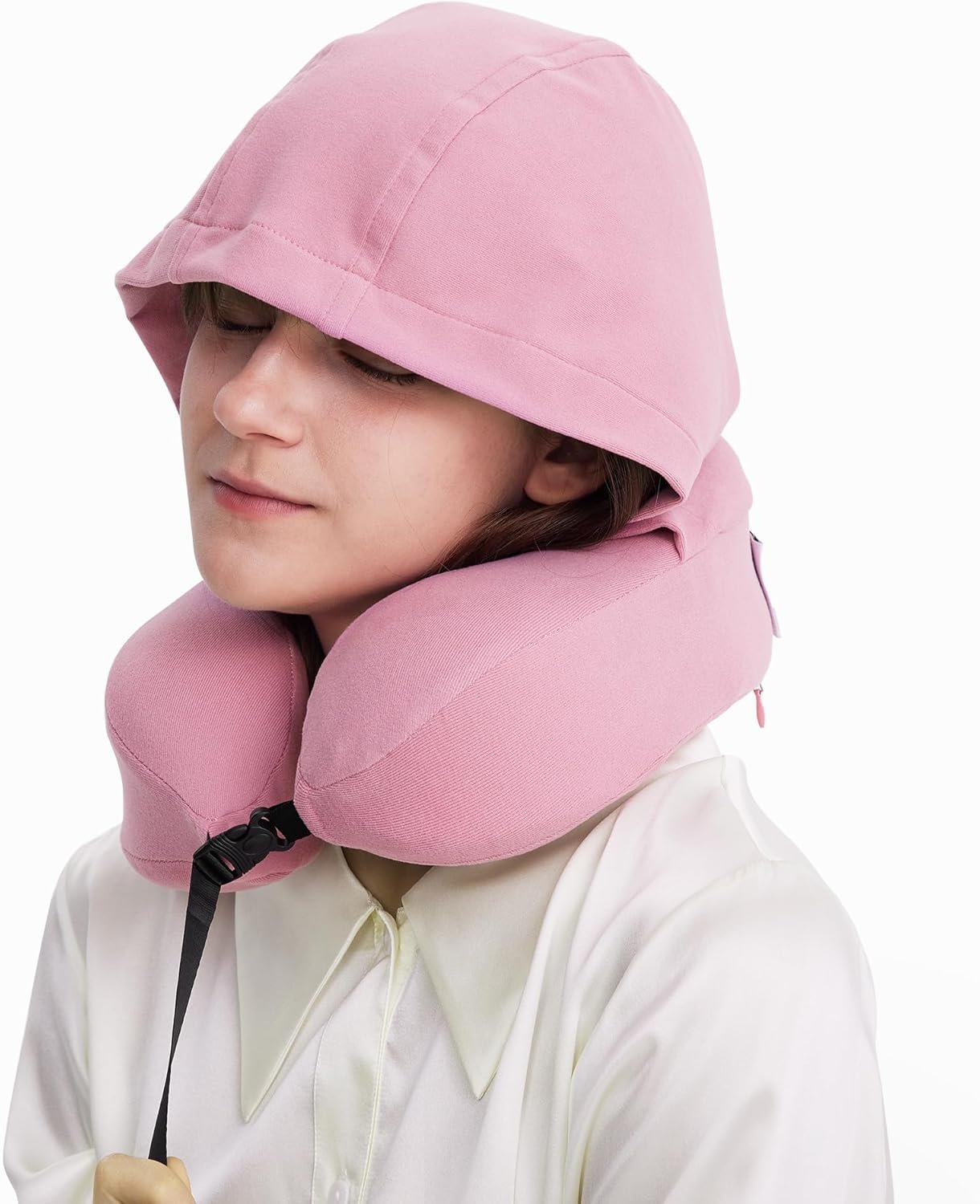 Hooded Neck Pillow for Kids and Adults, 100% Pure Memory Foam Upgraded Travel Pillow with Hood, Kids Neck Pillow for Airplane, Outdoor, Office, Soft, Washable, Easy Storage, Panda |