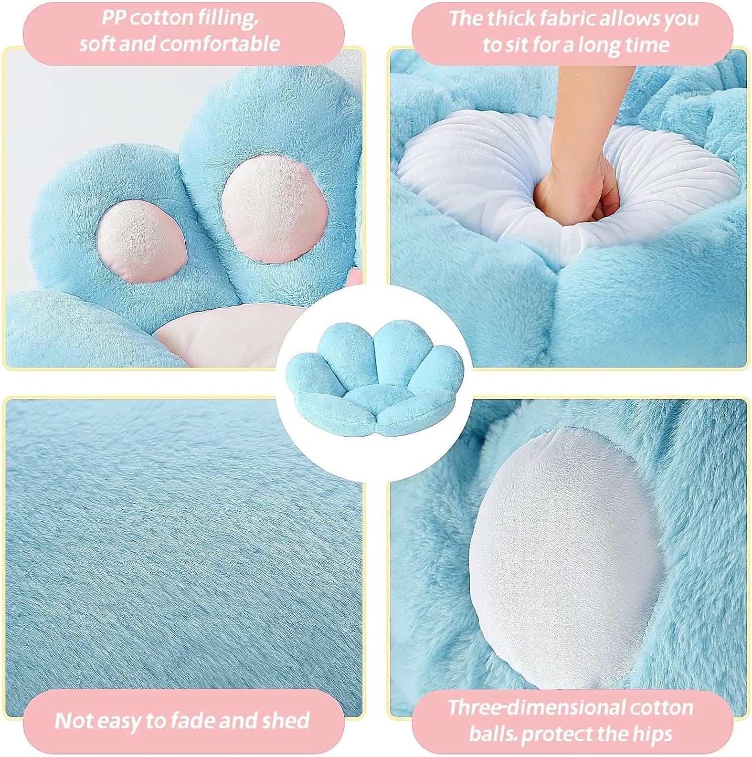 Cat Paw Cushion Kawaii Chair Cushions 31.4 x 27.5 inch Cute Stuff Seat Pad Comfy Lazy Sofa Office Floor Pillow for Gaming Chairs Room Decor (Sky Blue, 31.4 x 27.5 inches??80 x 70 cm) |
