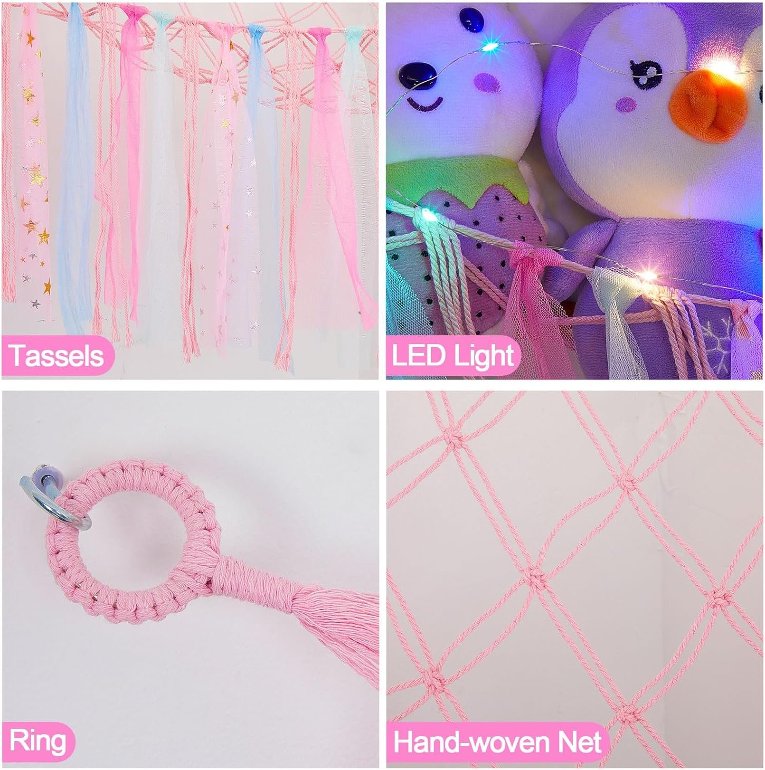 FIOBEE Stuffed Animals Net or Hammock with LED Light, Toy Hammock Hanging Stuffed Animals Storage Organizer Holder Room D??cor for Nursery Kids Bedroom |