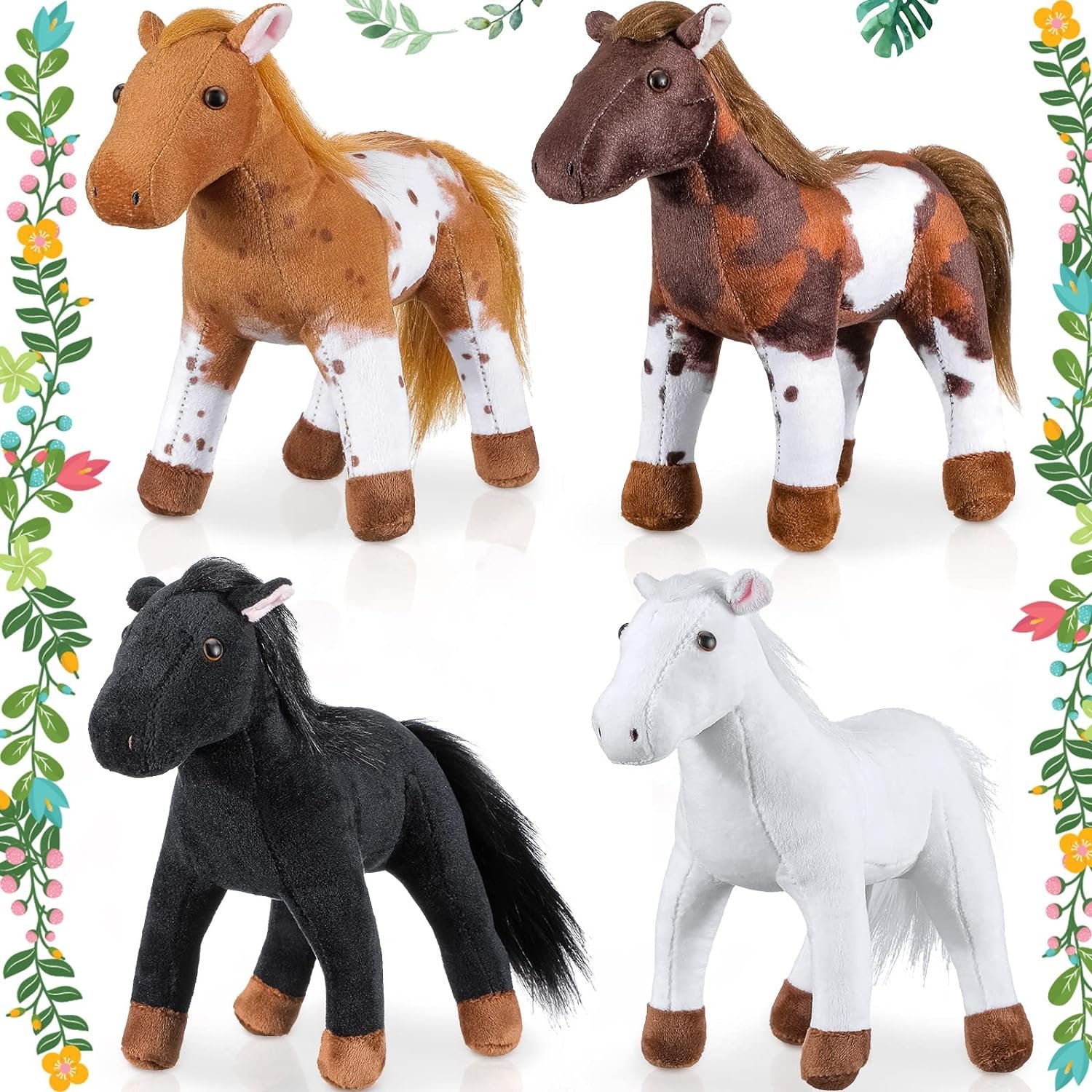 Adorable 4-Pc Stuffed Horse Toy Set: Perfect for Gifting and Decoration