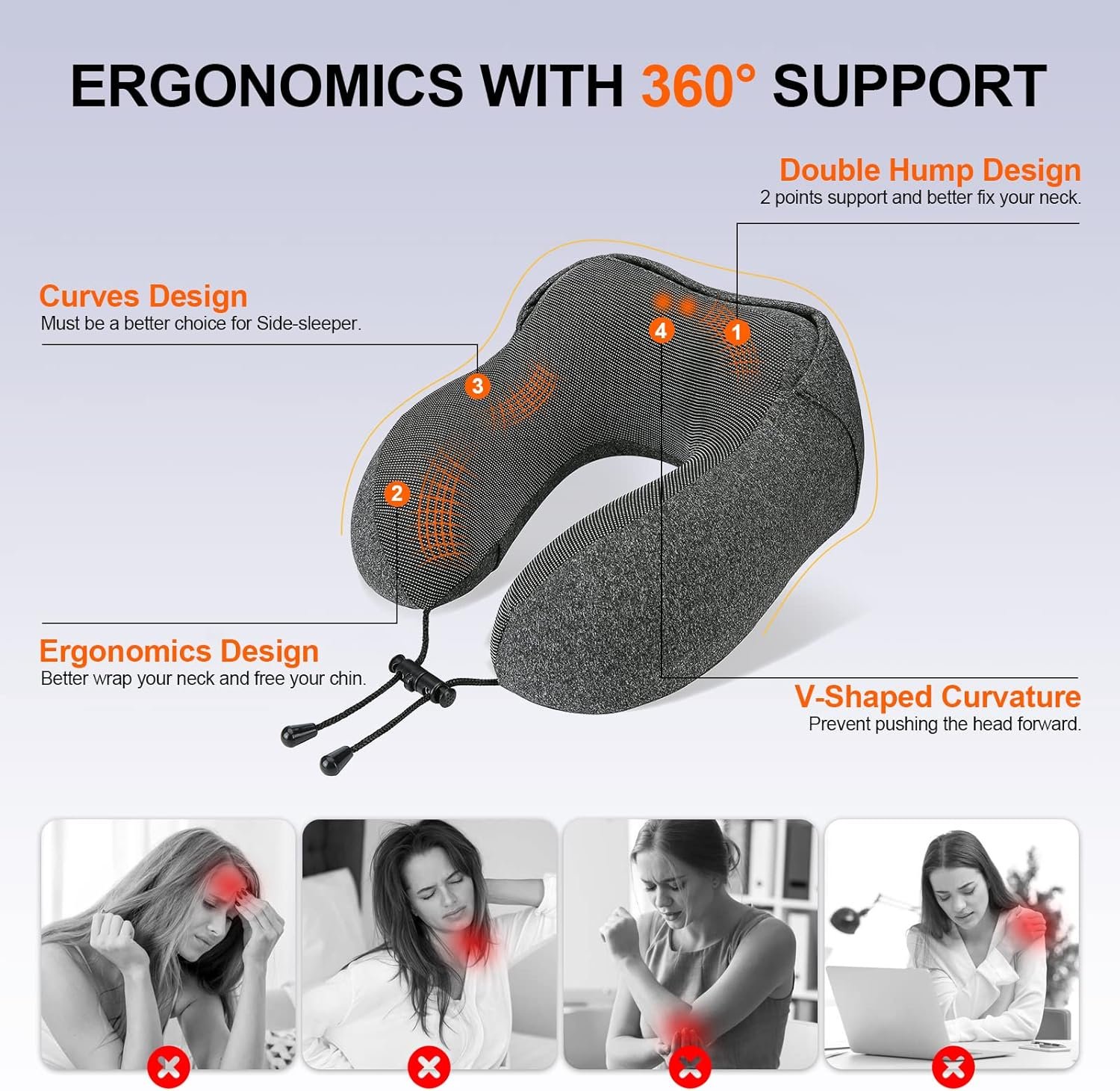 Neck Pillow for Travel, Memory Foam Travel Pillow with Hood, Adult Airplane Pillow for Head Rest Neck Support, Portable Pillow for Office Cars Trains Long Flights Sleeping (Deep Grey) |