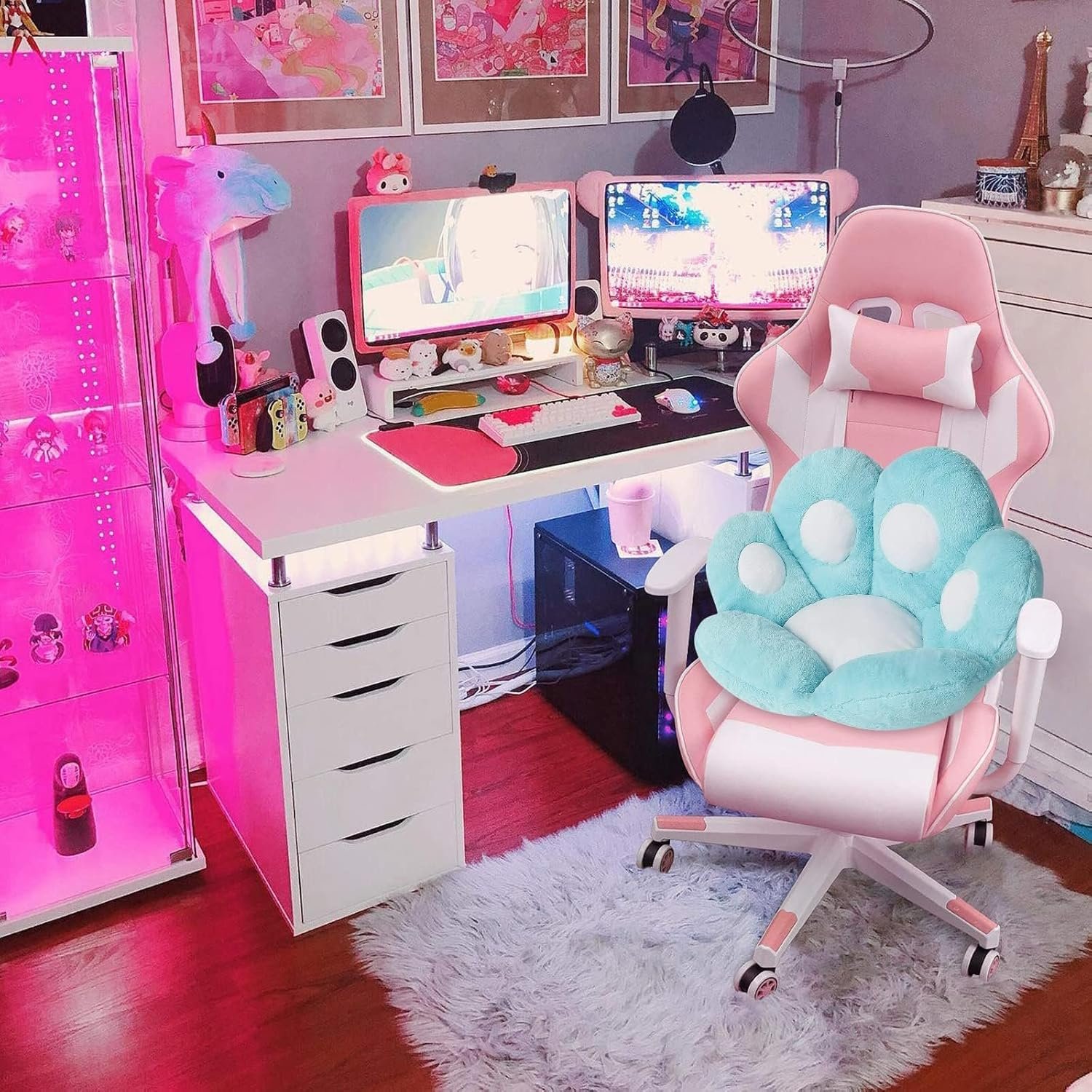 Cat Paw Cushion Kawaii Chair Cushions 31.4 x 27.5 inch Cute Stuff Seat Pad Comfy Lazy Sofa Office Floor Pillow for Gaming Chairs Room Decor (Sky Blue, 31.4 x 27.5 inches??80 x 70 cm) |