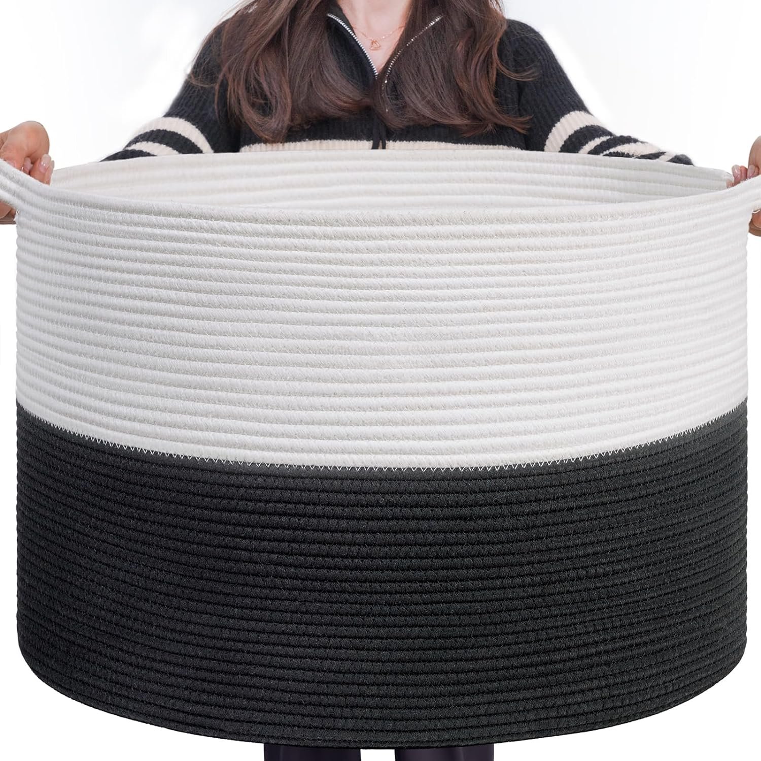 INDRESSME XXXLarge Storage Basket with Handle, Pink Laundry Basket for Nursery, Stuffed Animal, Baby Basket Kids Toy Storage Organizer, 21.7" x 21.7" x 13.8", Pink |