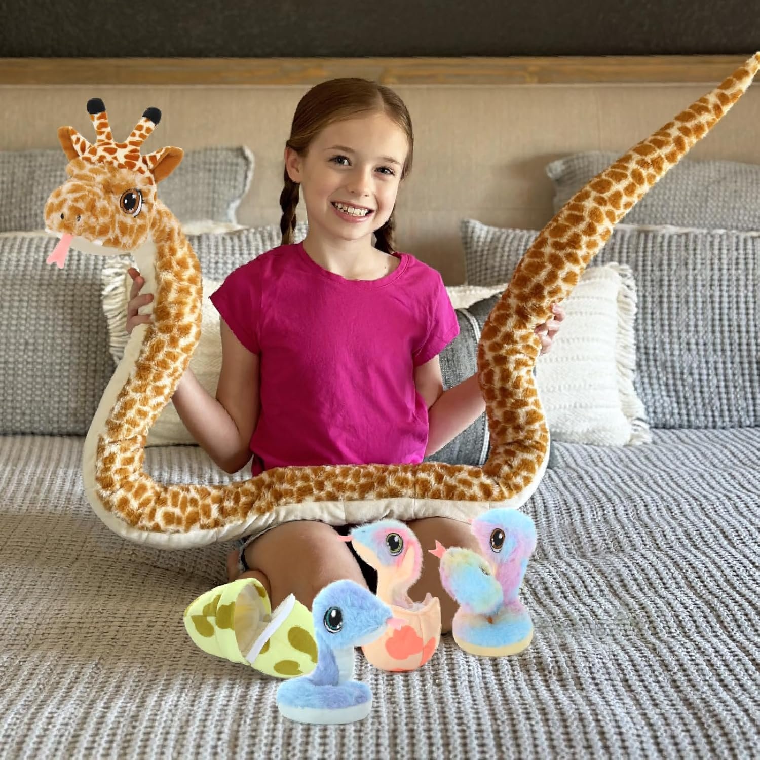 Dinosaur Stuffed Animal with Babies,23.6'' Big Mommy Stuffed Dinosaur with 3 Baby Dinosaur Stuffed Toys & 3 Eggs Plush Inside Belly, Boy Girl Dinosaur Toys for Kids 3-5, Pink T-rex Toy |