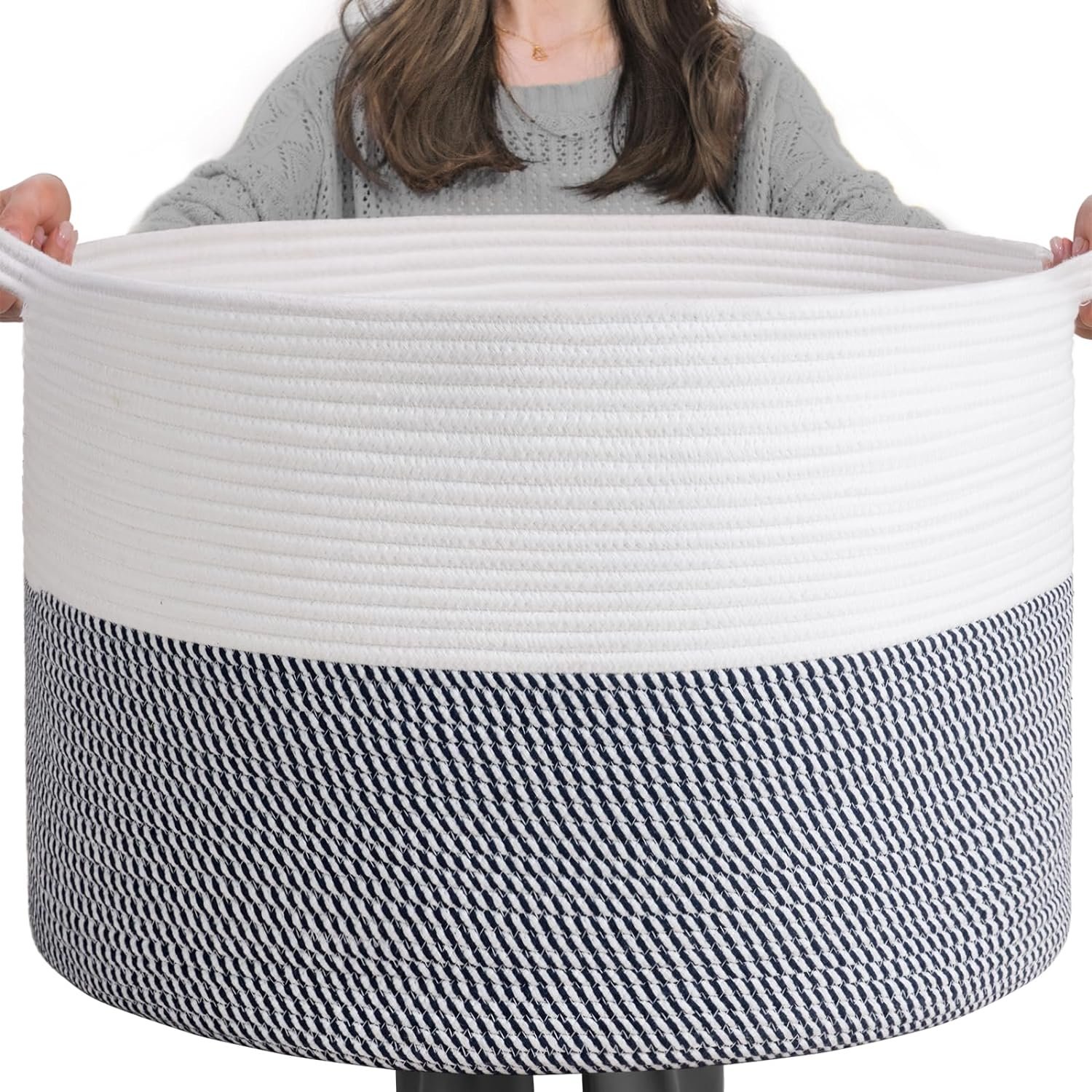 INDRESSME XXXLarge Storage Basket with Handle, Pink Laundry Basket for Nursery, Stuffed Animal, Baby Basket Kids Toy Storage Organizer, 21.7" x 21.7" x 13.8", Pink |