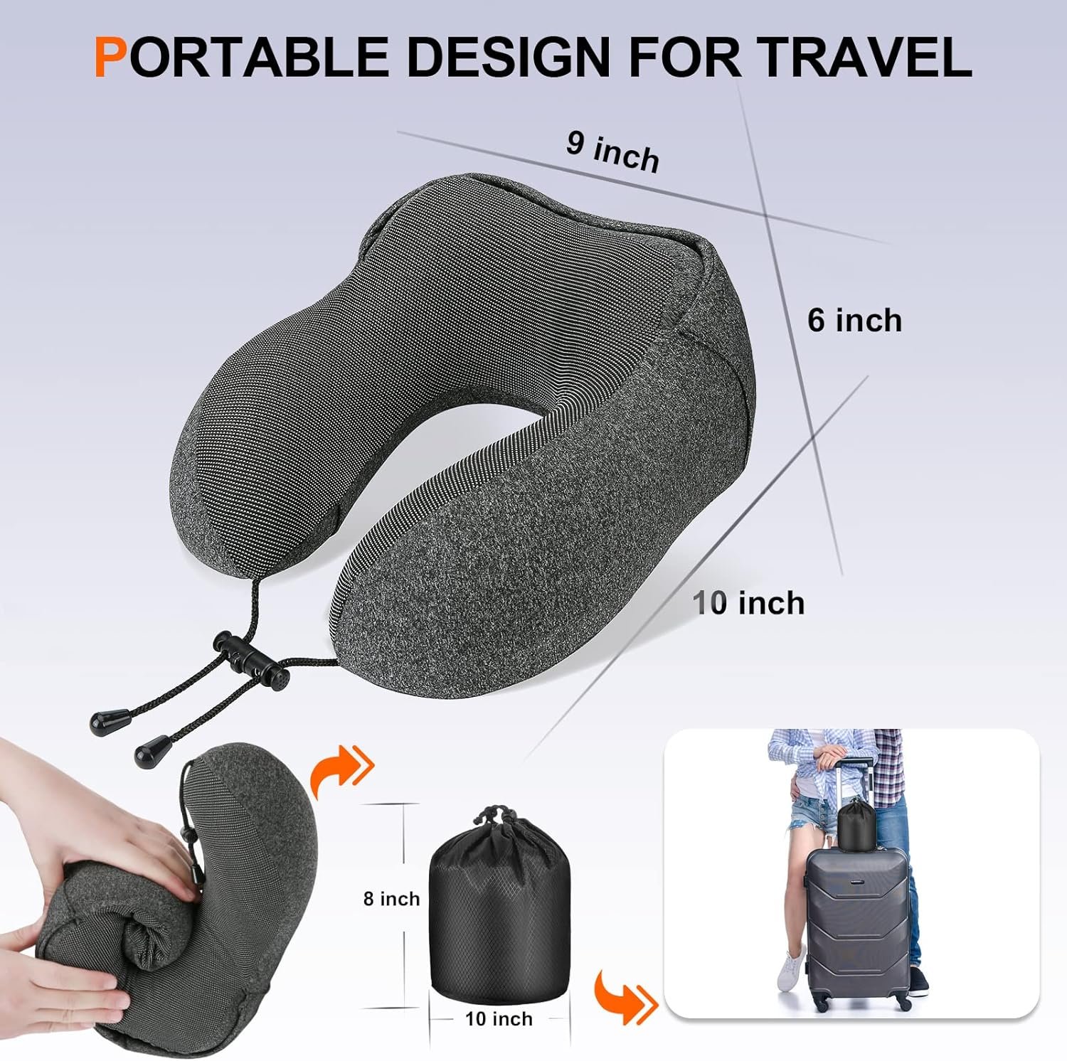 Neck Pillow for Travel, Memory Foam Travel Pillow with Hood, Adult Airplane Pillow for Head Rest Neck Support, Portable Pillow for Office Cars Trains Long Flights Sleeping (Deep Grey) |