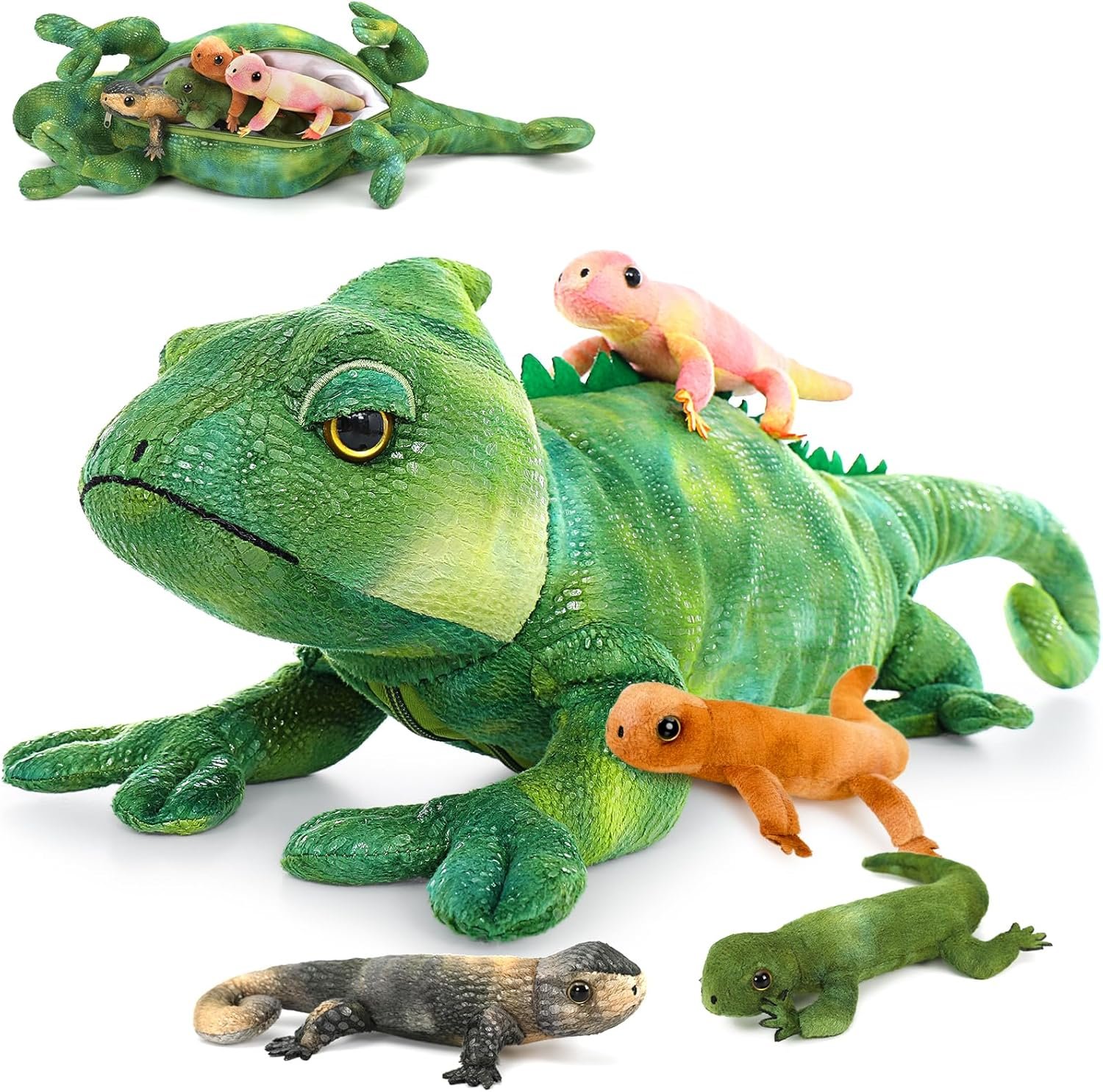 Dinosaur Stuffed Animal with Babies,23.6'' Big Mommy Stuffed Dinosaur with 3 Baby Dinosaur Stuffed Toys & 3 Eggs Plush Inside Belly, Boy Girl Dinosaur Toys for Kids 3-5, Pink T-rex Toy |