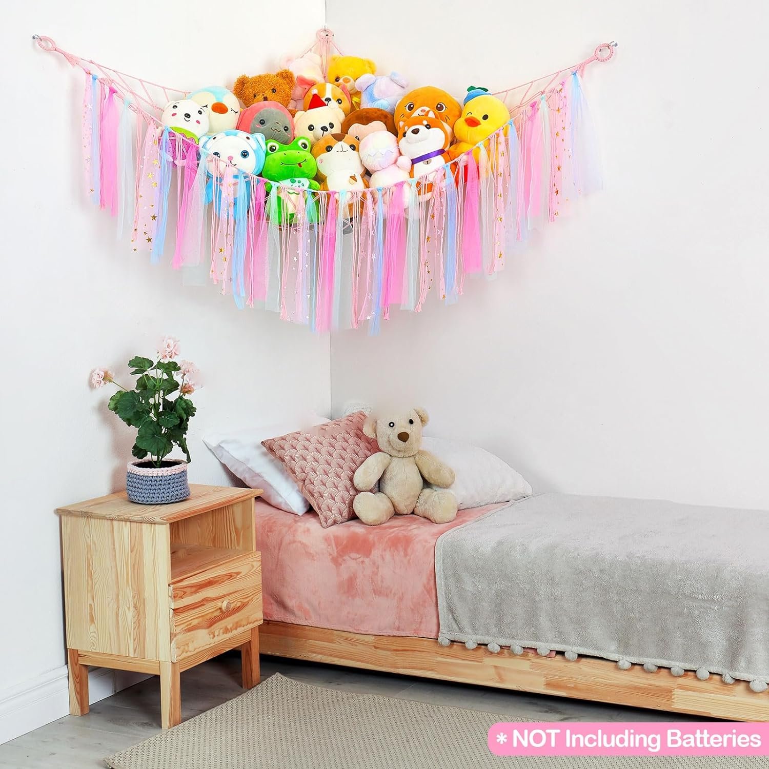 FIOBEE Stuffed Animals Net or Hammock with LED Light, Toy Hammock Hanging Stuffed Animals Storage Organizer Holder Room D??cor for Nursery Kids Bedroom |