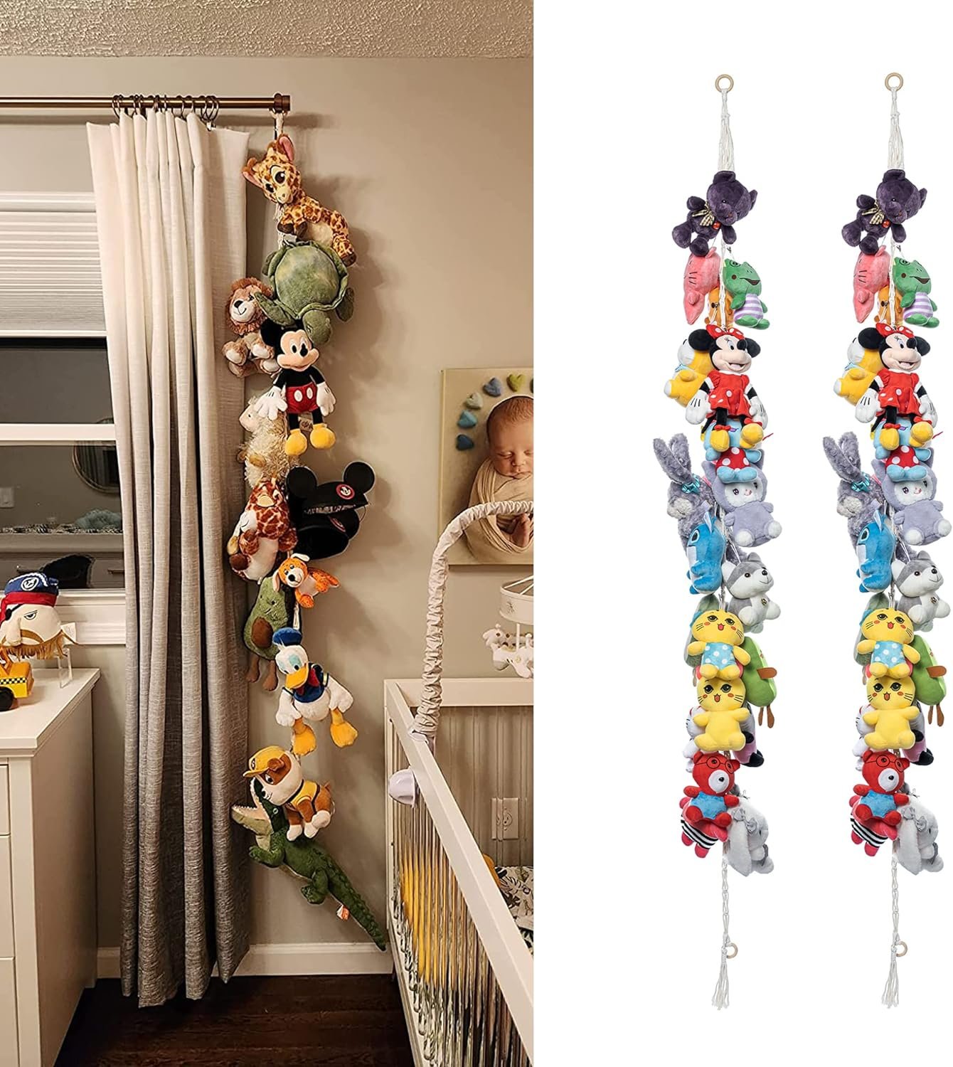 80" Cotton Hanging Storage Chain For Stuffed Animals Storage with 20 Metal Clips Stuffed Animal Display Holder Chain for Wall or Corner Nursery Play Room |