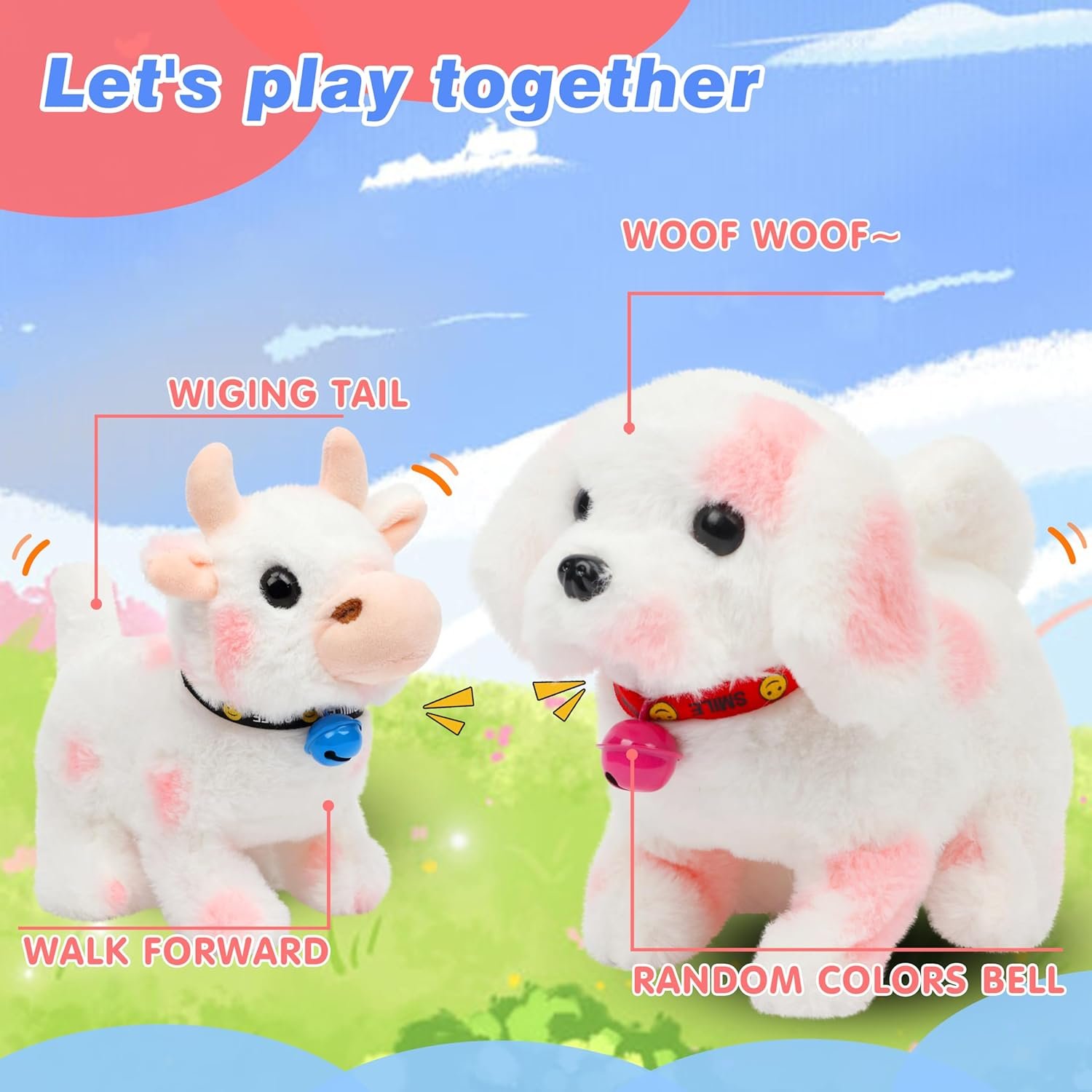 Walking Cow Interactive Electronic Pet Plush Diary Cattle Toy with Sounds and Movements MOO Nodding Head Wag Tail Animated Gifts for Toddlers Birthday, Pink, 7'' |