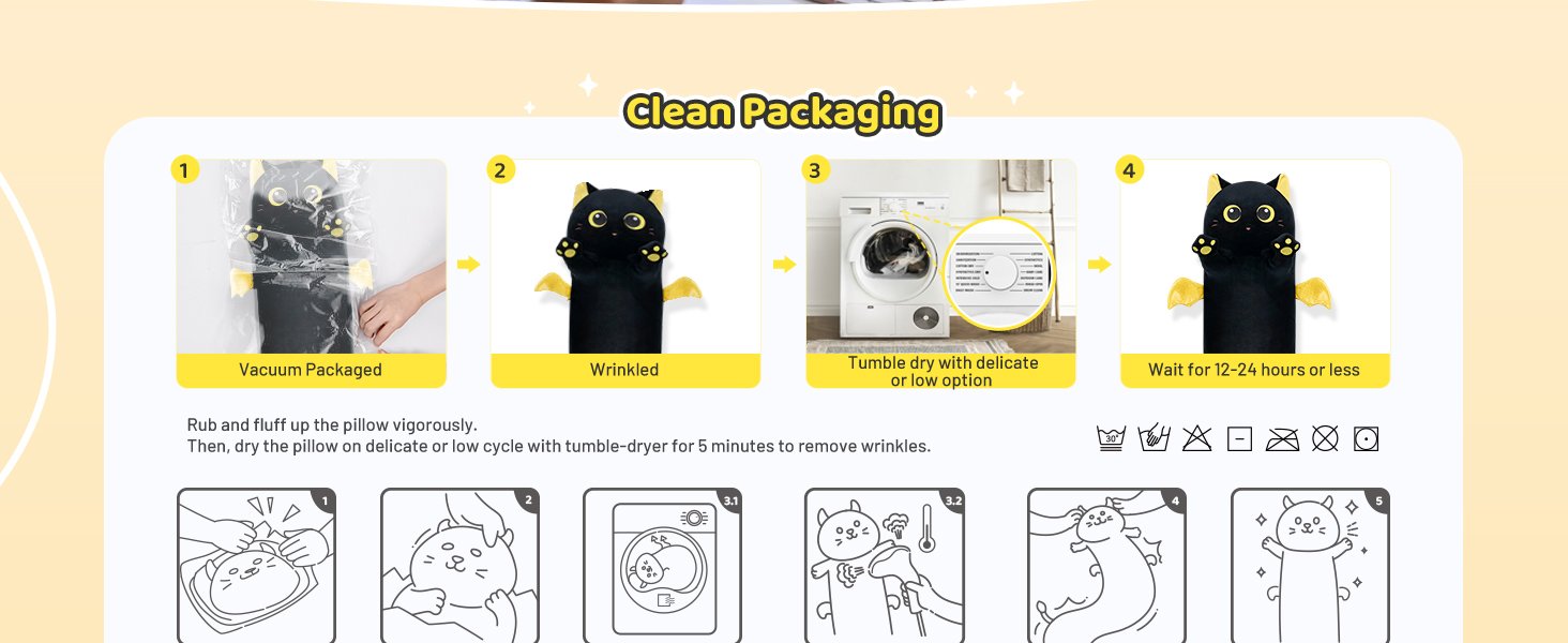 Mewaii Long Cat Plush Kawaii Body Pillow Cute Black Cat Stuffed Animals Soft Plushies