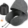 Neck Pillow for Travel, Memory Foam Travel Pillow with Hood, Adult Airplane Pillow for Head Rest Neck Support, Portable Pillow for Office Cars Trains Long Flights Sleeping (Deep Grey) |